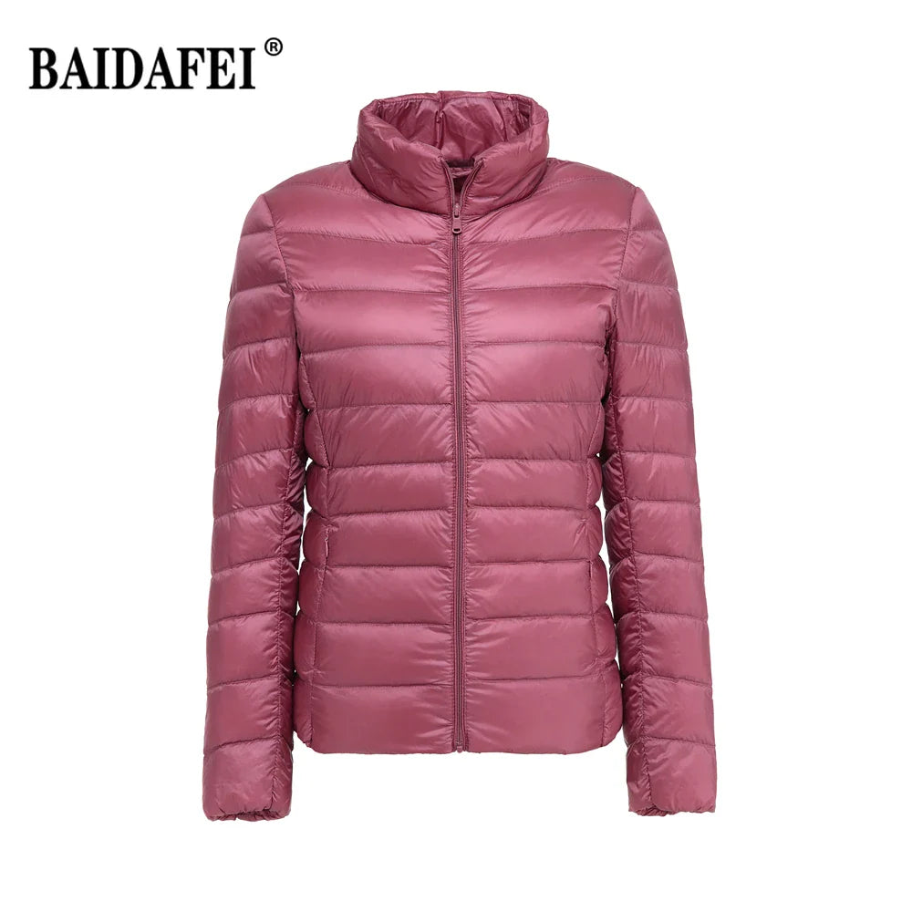 Women Short Puffer Jacket 2025 New Fashion Stand Collar Lightweight Water-Resistant Packable Female Down Parka Casual Coat