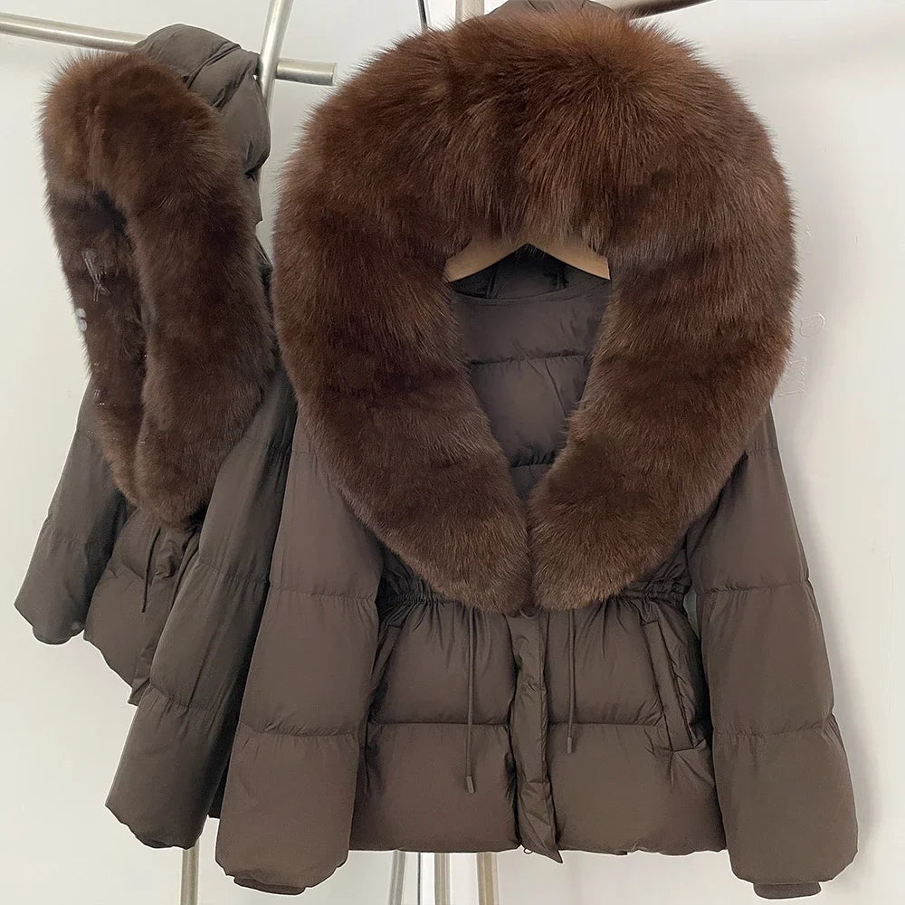 Reality Fur Jacket Real Fur Collar Duck Down Coat Female Winter Hooded Warm Fox Fur Coat Women Natural Raccoon Fur Puffer Jacket
