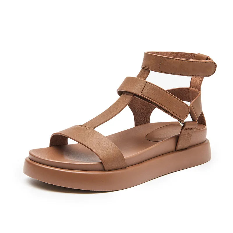 BeauToday Summer Gladiator Sandals Women Calfskin Leather Open Toe T-bar Strap Hook & Loop  Summer Ladies Shoes Handmade 07130