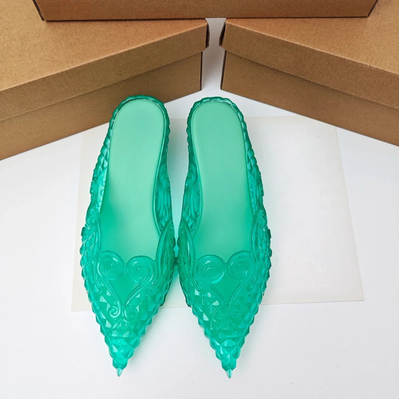 Original Brand Style Women Pointed-toe Crystal High Heel Slippers  Girl Retro Elegance Slippe Ladies Fashion witch Summer Slides