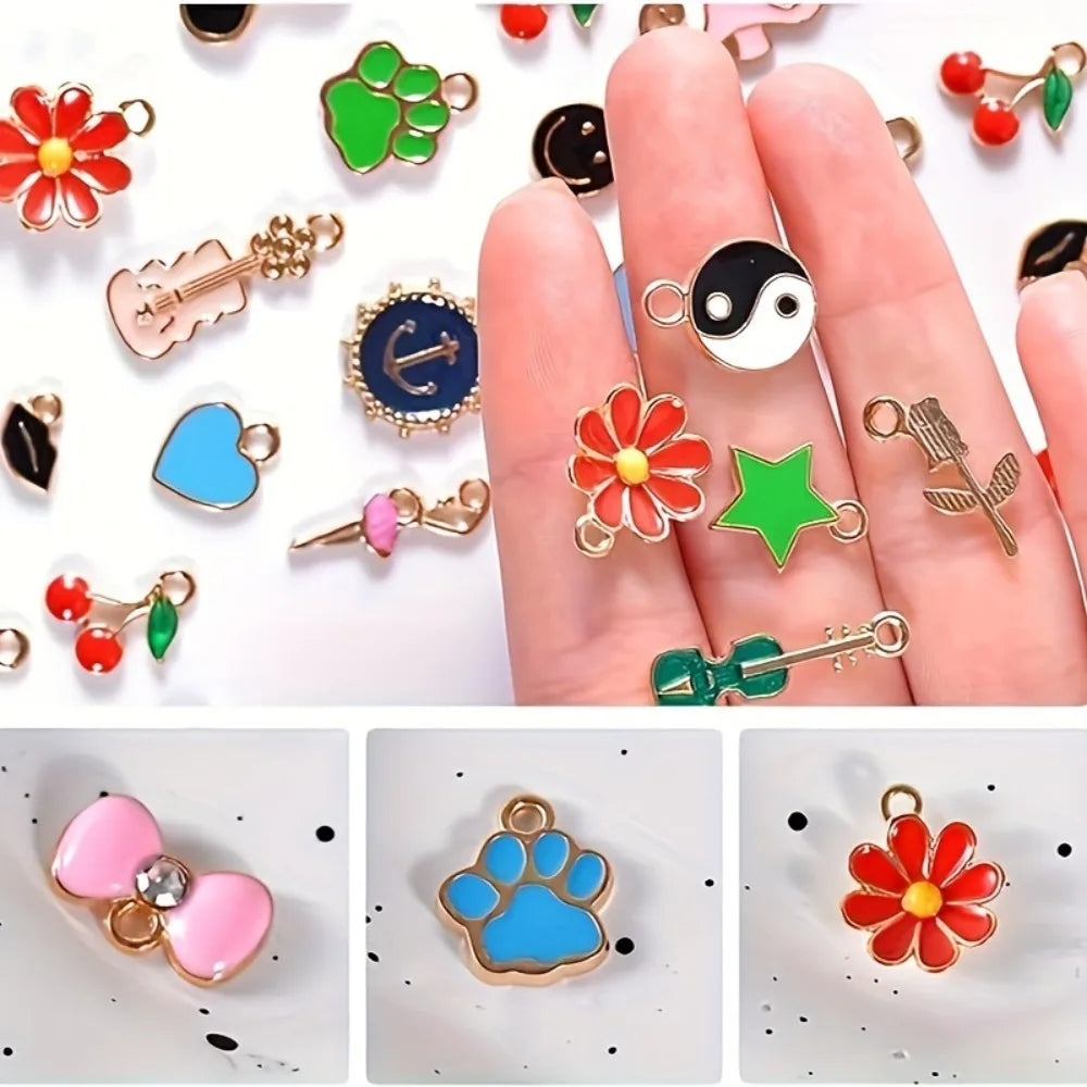 20/30/50/100pcs Mixed Style Gold-Plated Pendants, Drip Oil Alloy Pendants, Jewelry Accessories, Used for DIY Jewelry Making