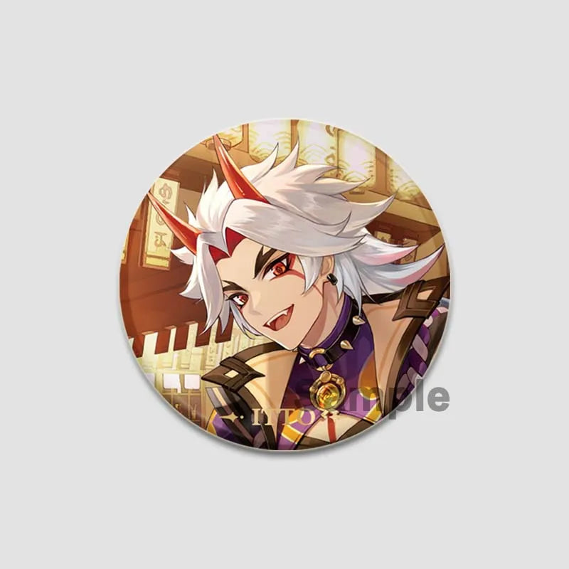 Genshin Impact Game Brooches 58mm Round Button Pins for Backpack Jackets Jewelry Cartoon Cosplay Badge Hutao Zhongli Xiao Badges
