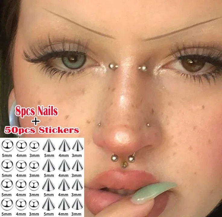 58pcs Non Piercing Lip Nails Sticker Selfadhesive Waterproof Reusable Fake Lip Nail Eyebrow Nose Ring Body Belly Button Jewelry