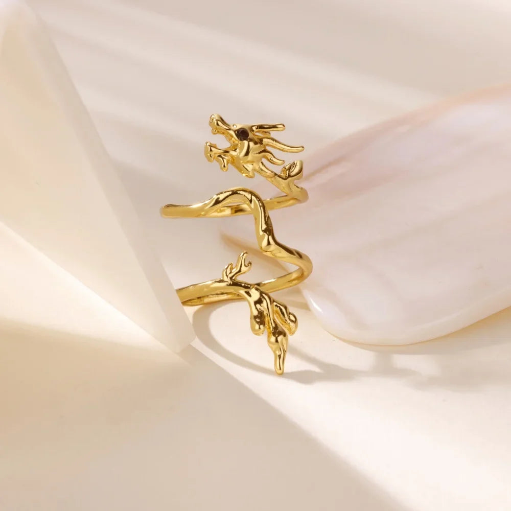 Dragon Rings For Women Gold Color Stainless Steel Punk Opening Adjustable Dragon Ring Hip Hop Jewelry Accessories Gifts