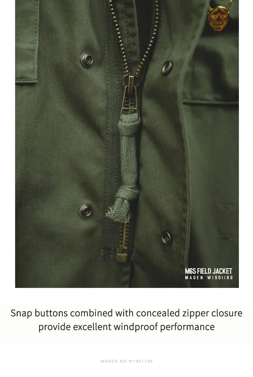 Maden Retro M65 Jackets for Men Green Outdoor Windbreaker Vintage Casual Solid Coat Mens Clothes Multi-Pocket Jacket