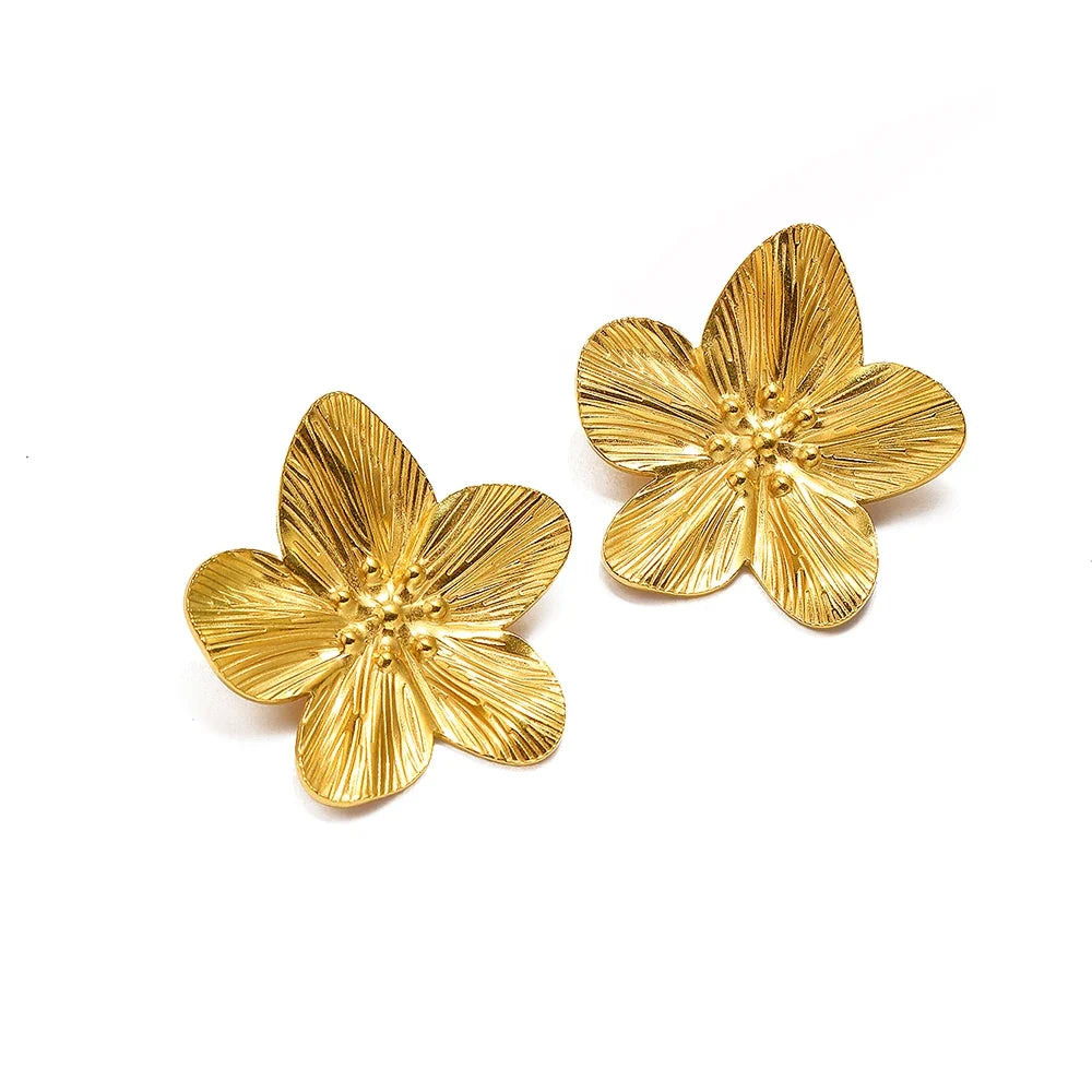 DOTIFI Stainless Steel Exaggerated Large Flower Design Earrings Female Fashion Retro Minimalist Ear Jewelry Party Creative Gifts
