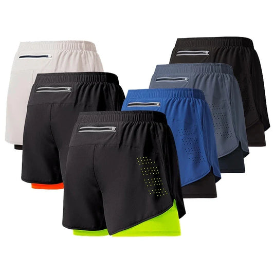 Men Quick Dry Double Layer Fitness Running Shorts