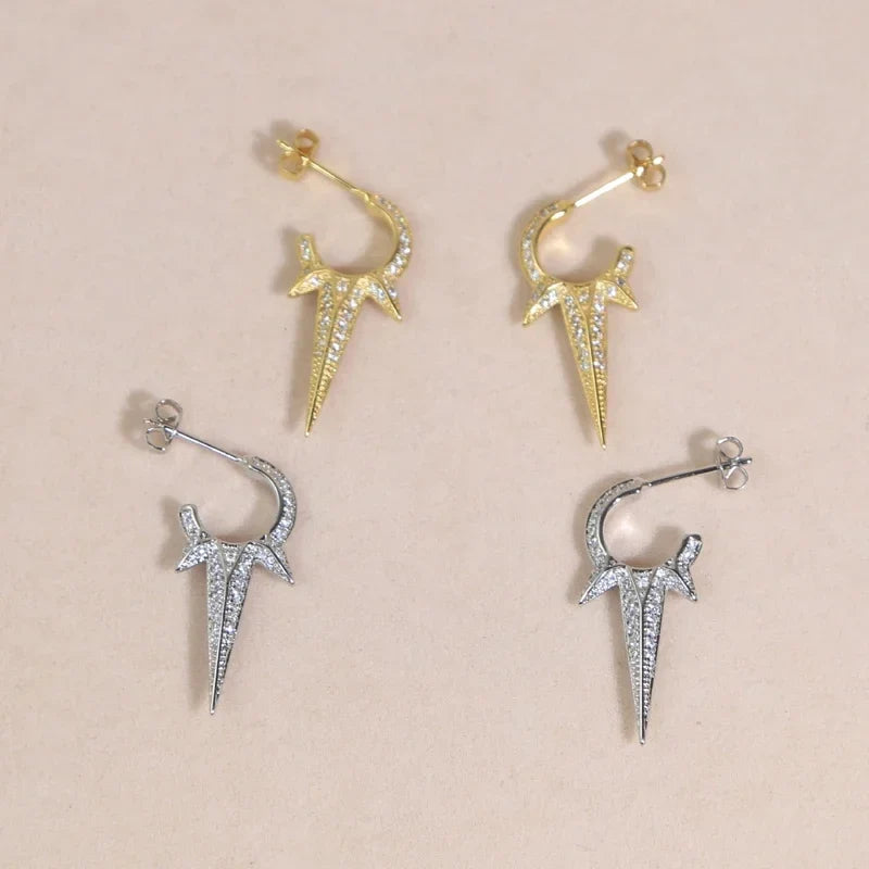 New European Fashion Women Jewelry Full Paved 5A CZ Sparking Bling Spike Geometric Earring