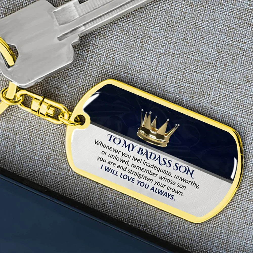 Keepsake for Son Grandson Daughter Granddaughter Keychain Gifts from Grandma Grandpa to My Badass Son Keyring