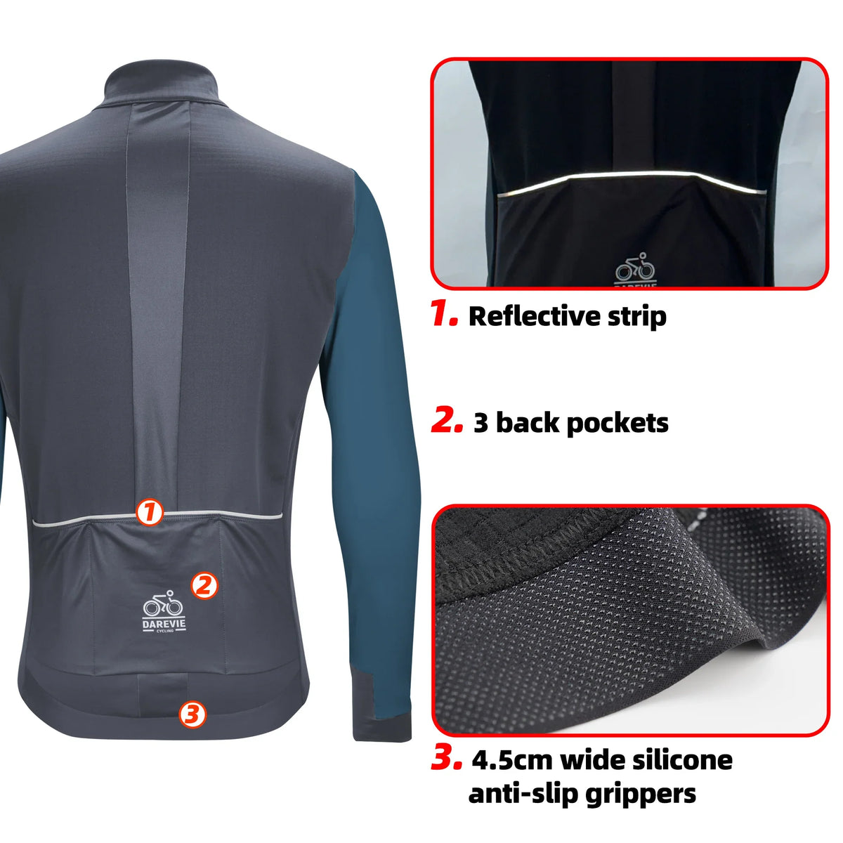 DAREVIE Cycling Men's Jacket Windproof Fleece Pro Cycling Jackets Long Sleeve Warm Soft Brushed Pro Breathable Bicycle Clothing
