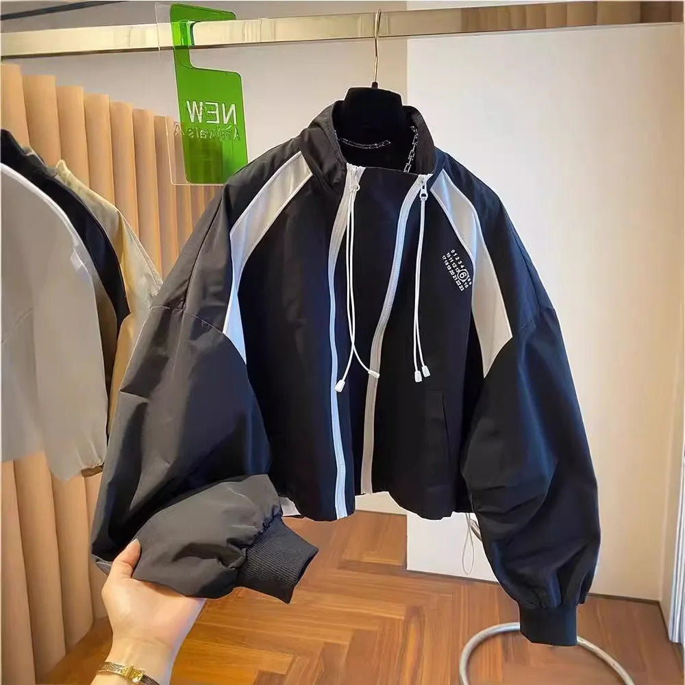Zipper Design Niche Loose Casual Stand Collar Windbreaker Jacket Spring and Autumn Short Jacket Jacket Top