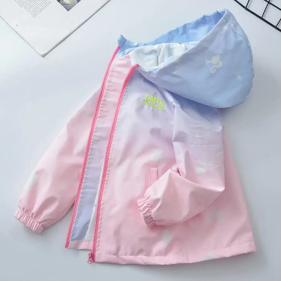 Korean Fashion Jacket For Girls Teenager Casual Gradient Hooded Coat Boys Blazer Spring Autumn Windproof Sweet Coats Windbreaker
