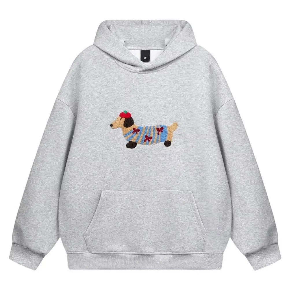 Unisex Hooded Sweatshirt Chinese Style Printed Loose Fit Couple Top Autumn Winter Casual Streetwear Minimalist Pullover