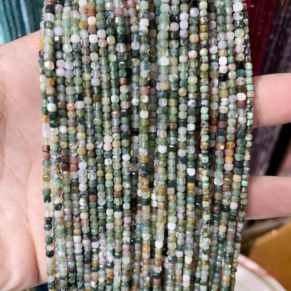 2x2mmNatural Colored Tourmaline Blue Tourmaline Faceted Cube Beads Square Stone Beads for JewelryDIY Making  Gemstone Loose Bea