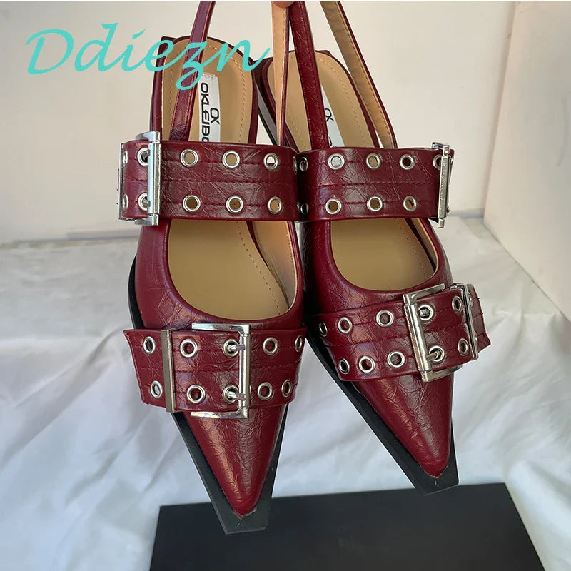 New Women Sandals Shoes Pointed Toe 2026 Spring Fashion Shallow Footwear Slingbacks Ladies Sandals Flats Shoes Big size