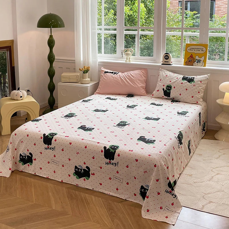 Cute Cat  Bedding Set For adults kids Brown pink Lovely Bed Sheet set With Pillowcases Colorful King Queen Full size
