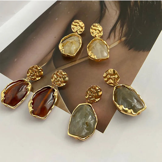 New Fashion Earrings Zircon Square Stone Earrings Vintage Gold Color Small Earrings for Women Jewelry Accessorries