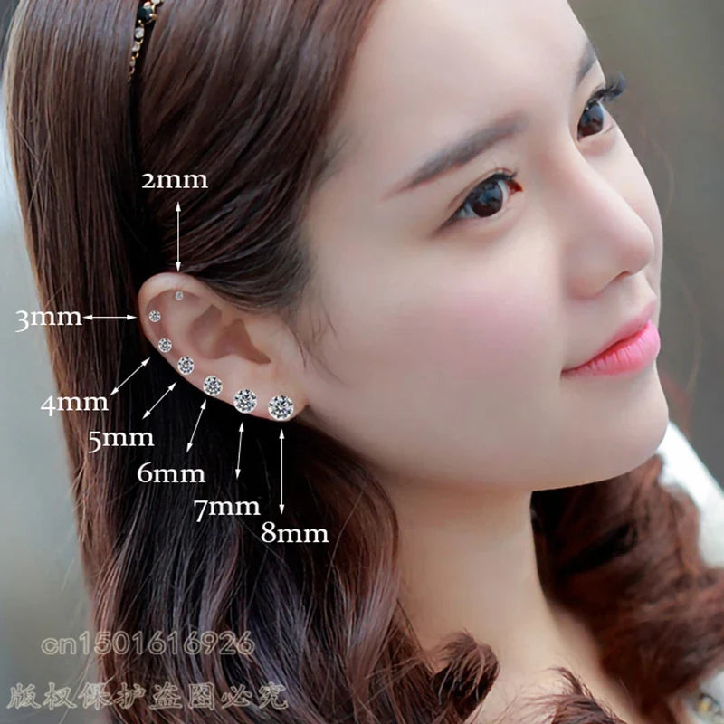 TOP 4 Color Titanium Steel Stud Earrings for Men Women CZ Zircon Screw Silver Black Rose Golden Earring Best Gift Jewelry