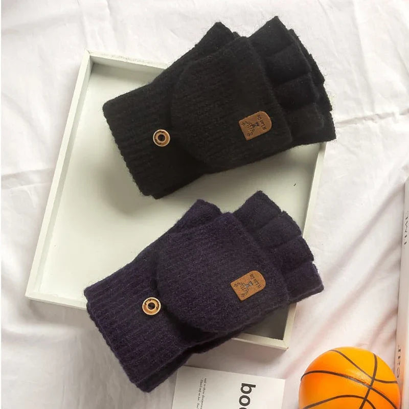 Knitted Fingerless Gloves Winter Thicken Warm Touch Screen Gloves for Men Women Gloves Warm Half Finger Student Gloves