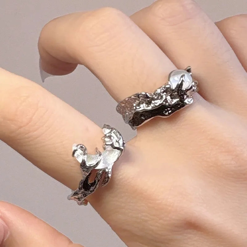 Vintage Y2K Irregular Sun Moon Open Ring for Women Men Adjustable Metal Punk Finger Rings Fashion Party Jewelry Lovers Gifts