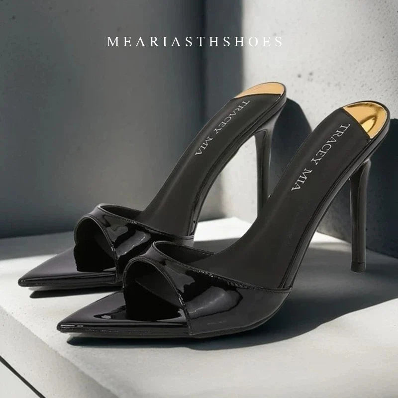 12/10cm pointed Open Toe High Heel Shoes Woman Summer OutsideSlipper Party Stiletto Luxury Designer Patent Leather Women Sandals