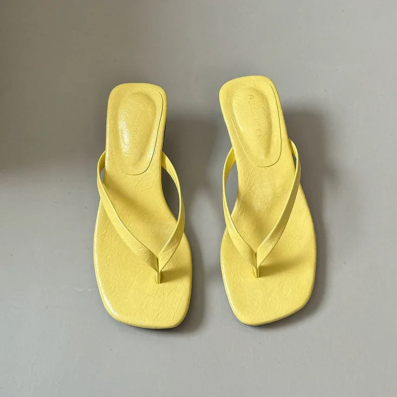 Fashion Square Toe Women 4CM Heels Slippers Slides Sandals Summer Casual Female Flip flops Ladies Thin Heel Slippers Shoes Pumps
