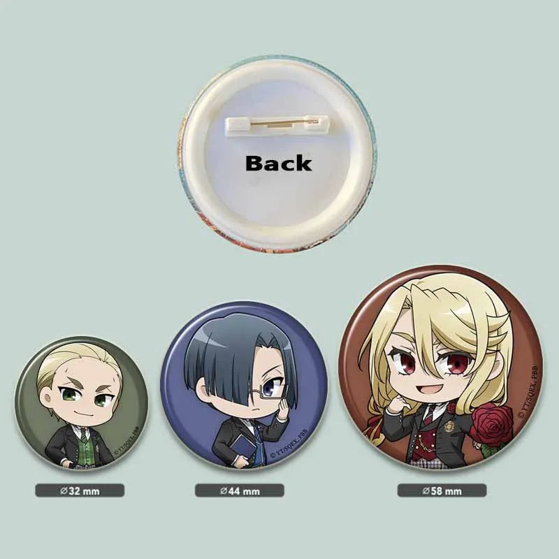 58MM Cartoon Comics Black Butler Creative DIY Badge Tinplate Plastic Pins Button Brooches for Backpack Accessories Jewelry Gifts