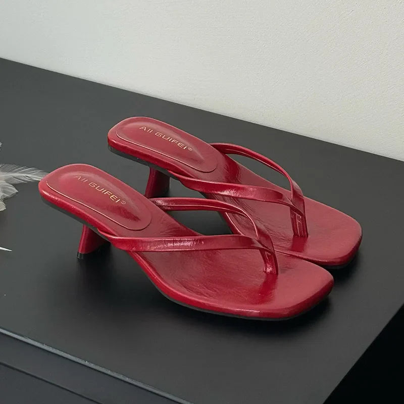 Fashion Square Toe Women 4CM Heels Slippers Slides Sandals Summer Casual Female Flip flops Ladies Thin Heel Slippers Shoes Pumps