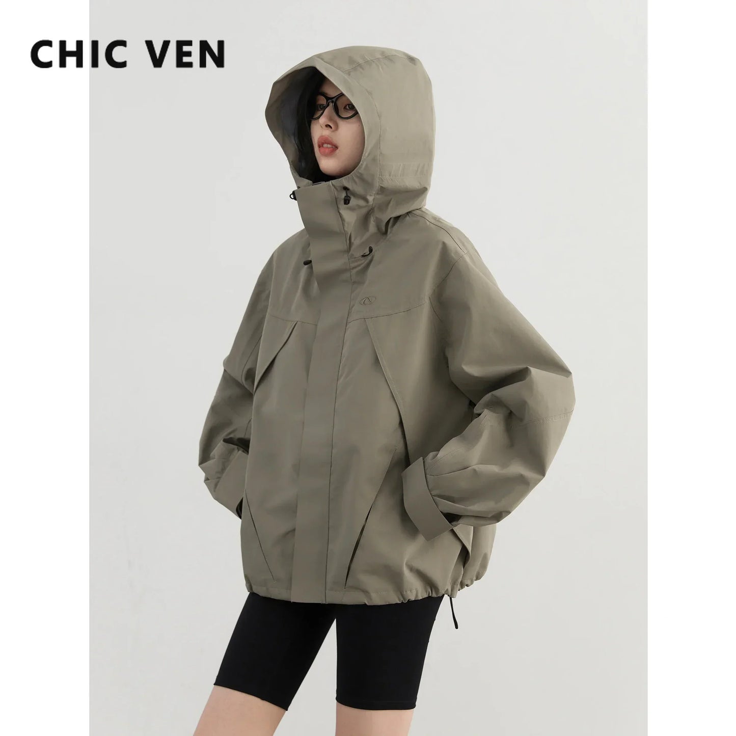 CHIC VEN Women Jacket Loose Solid Outdoor Jackets Casual Sports Hooded Short Coat Windproof Female Clothing Autumn Winter 2024