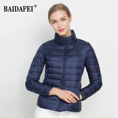 Women Short Puffer Jacket 2025 New Fashion Stand Collar Lightweight Water-Resistant Packable Female Down Parka Casual Coat