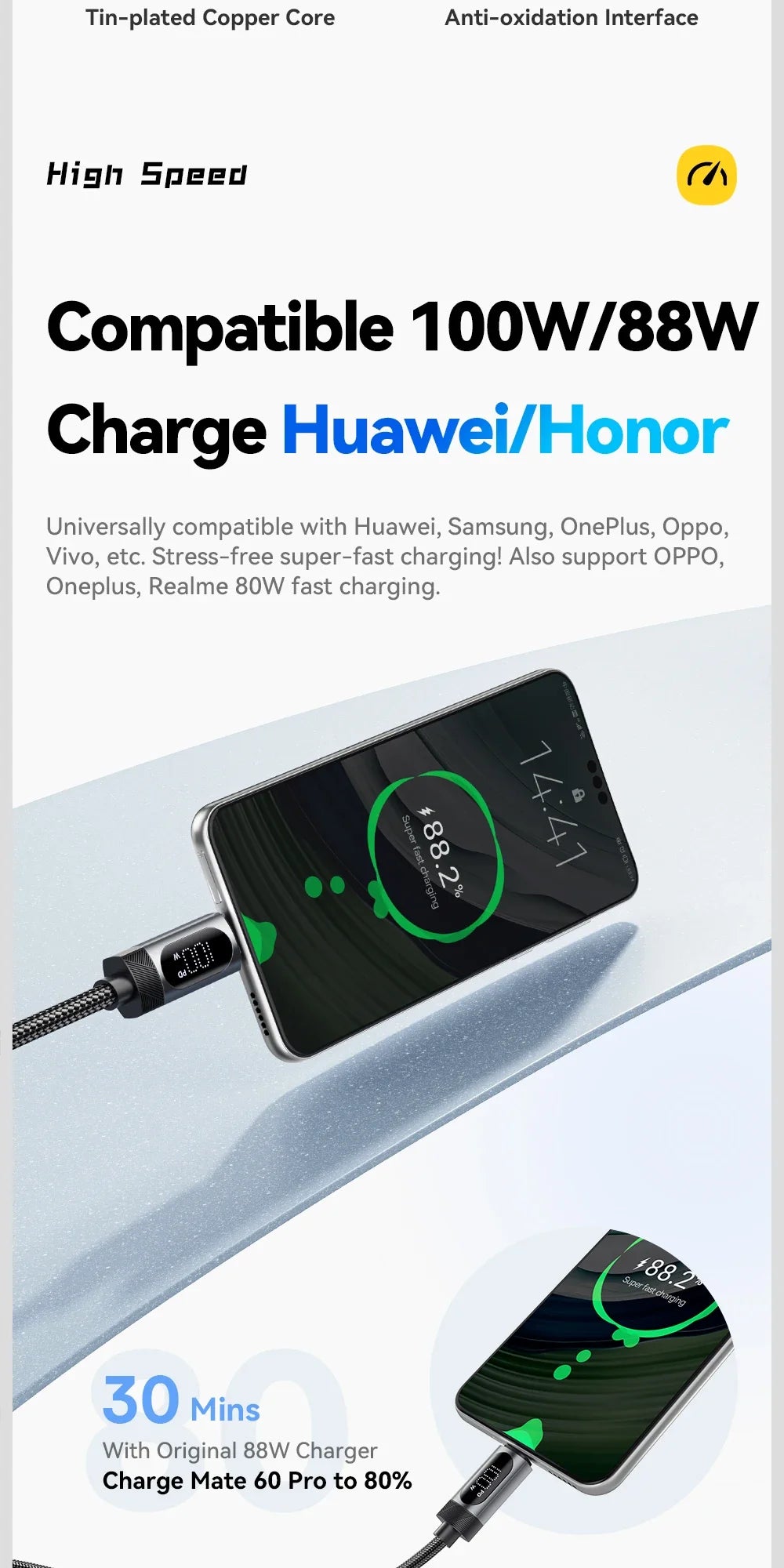 Essager Digital Dispaly USB C Cable For iPhone 17 16 15 Xiaomi Huawei 100W PD Fast Charging For Macbook iPad Type C to C Cable