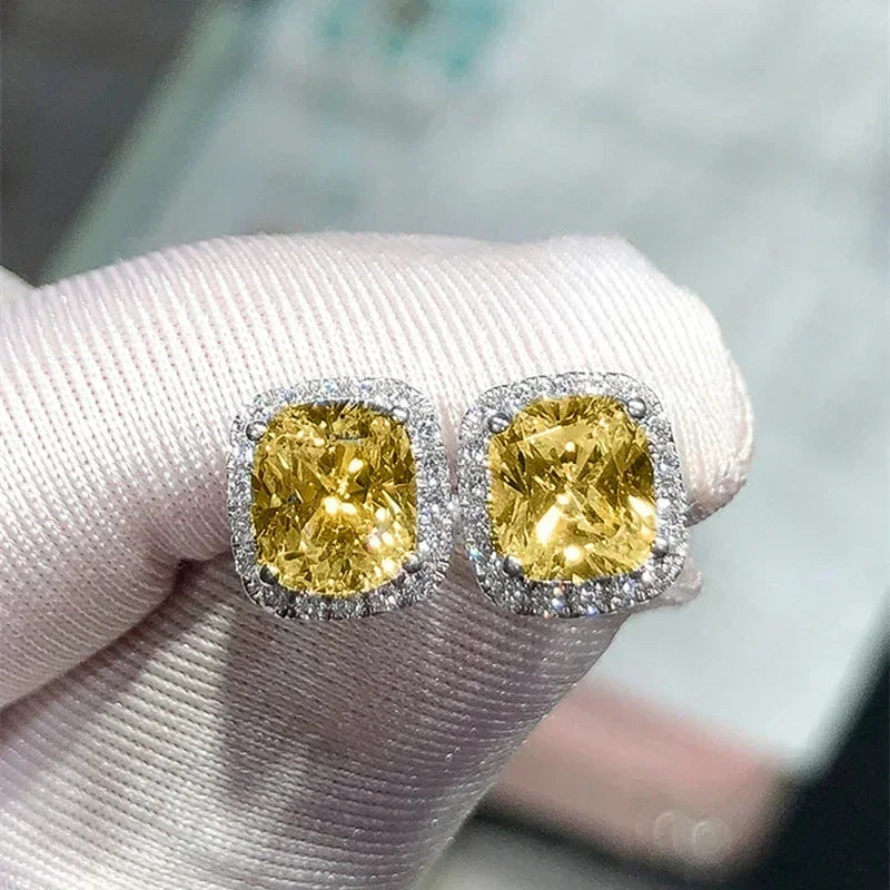 Huitan Classic Cushion Shape Stud Earrings with Brilliant Cubic Zirconia Stone Wedding Engagement Party Luxury Jewelry for Women