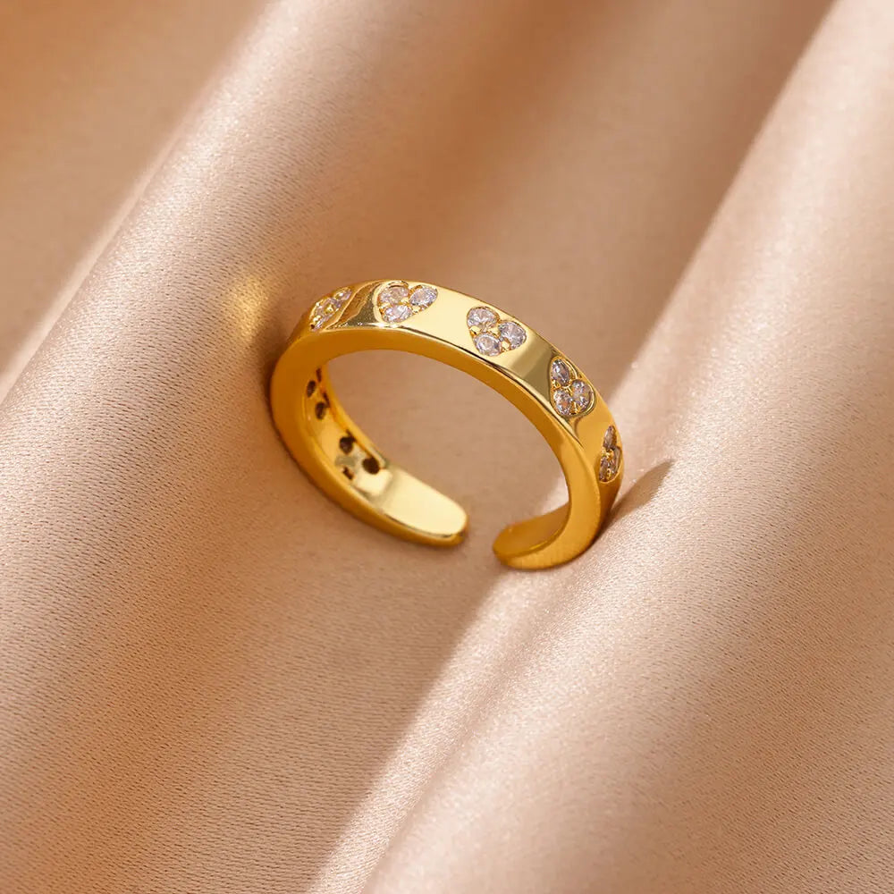 Zircon Geometric Heart Rings For Women Stainless Steel Gold Color Wedding Ring Luxury Aesthetic Jewlery Couple Gift 2026