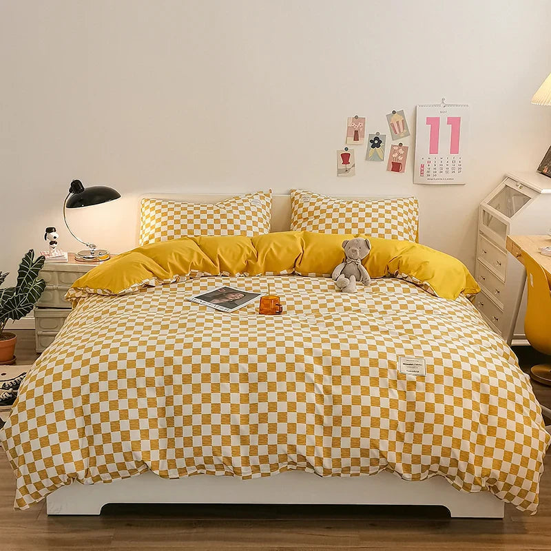Checkerboard Bedding Comforter Set with Pillowcase bed sheet Single Full Size Bed Linen Duvet Cover Set Queen/King Double Single