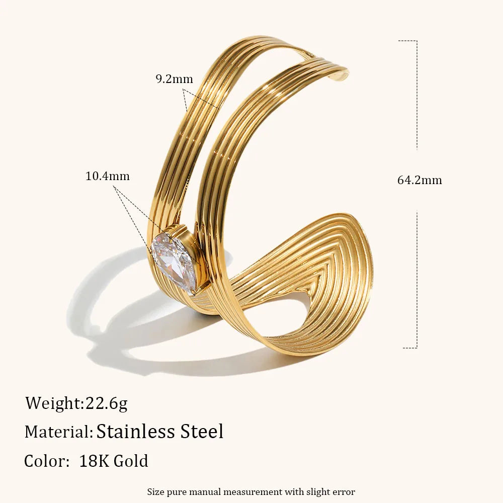 La. Muses Sparkling Zircon Stripe Asymmetric Stainless Steel Women's Bracelet PVD Gold Plated Fashion Jewelry Accessories