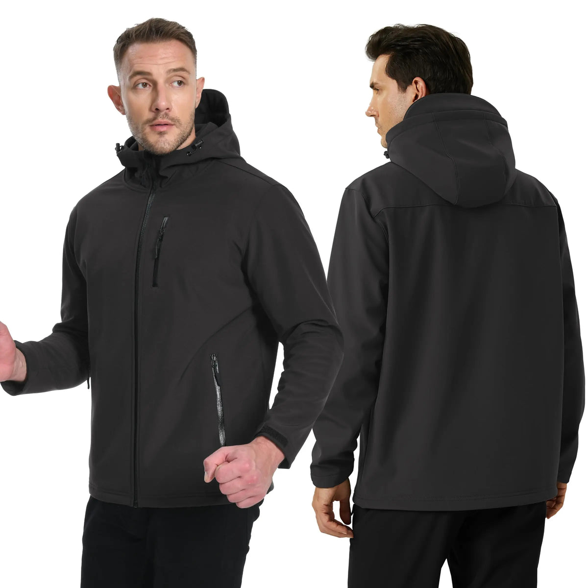 TACVASEN Hooded Rain Softshell Jacket Mens Fleece Lined Waterproof Jacket Work Jacket Outdoor Trekking Hiking Windbreaker Male