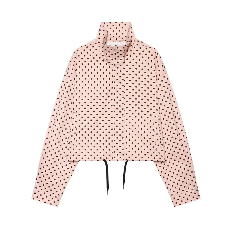 MUJER Polka Dot Bomber Jackets for Women Oversized Cropped Jacket Woman Long Sleeve Women's Jacket Fashion Winter Coat Female