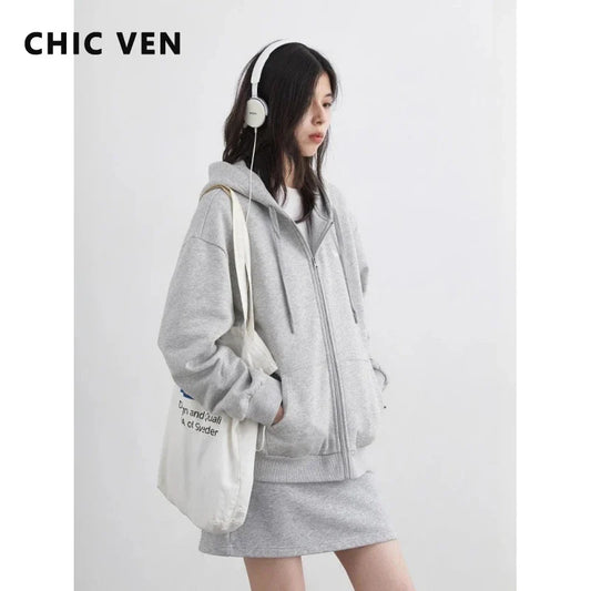 CHIC VEN Korean Women Sweatshirts Loose Casual New Hooded Female Top Drawstring Ladies Jacket Fleece Pullover Autumn Winter 2025
