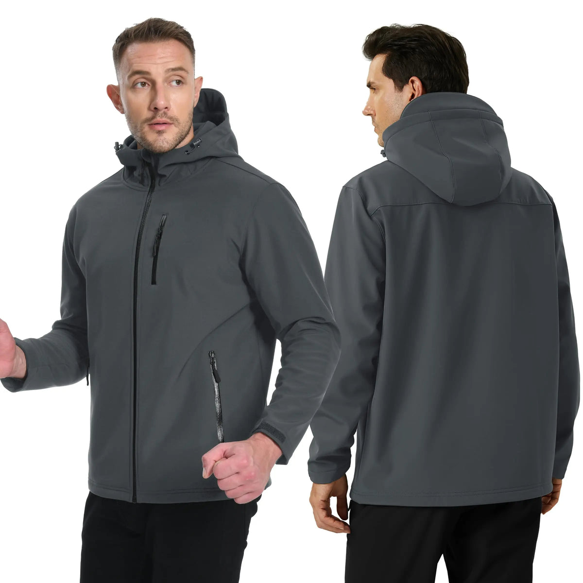 TACVASEN Hooded Rain Softshell Jacket Mens Fleece Lined Waterproof Jacket Work Jacket Outdoor Trekking Hiking Windbreaker Male