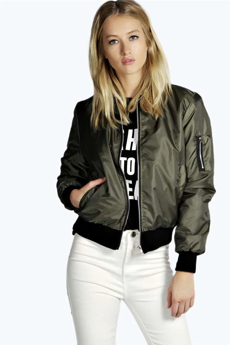Autumn New Short Jackets for Women Vintage High Street O-neck Bomber Jacket Female Fashion Zipper Long Sleeve Coat Woman