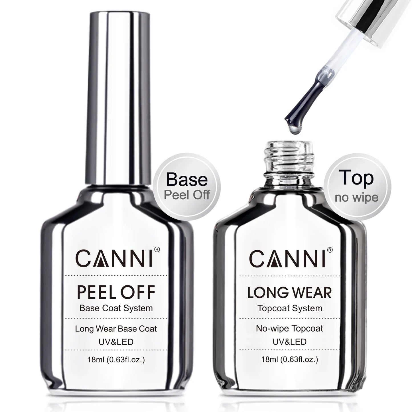 Canni TPO FREE HEMA FREE 18ml Long Wear Diamond Nowipe Top Coat Peeloff Base Coat Soak Off UV LED Gel Polish Nail Manicure