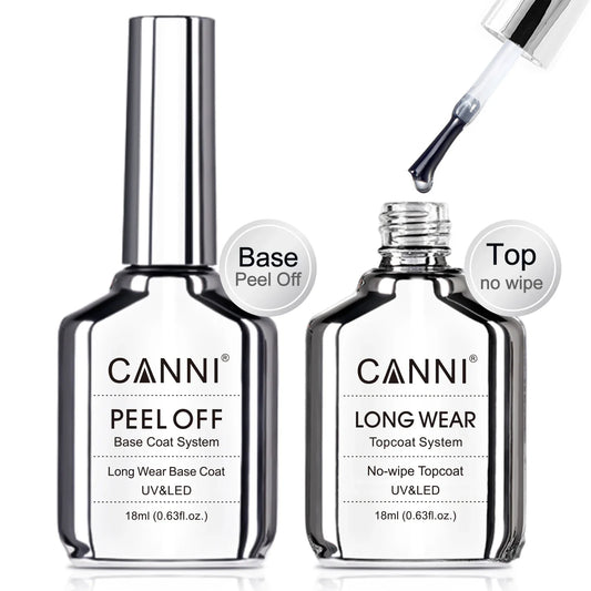 Canni TPO FREE HEMA FREE 18ml Long Wear Diamond Nowipe Top Coat Peeloff Base Coat Soak Off UV LED Gel Polish Nail Manicure
