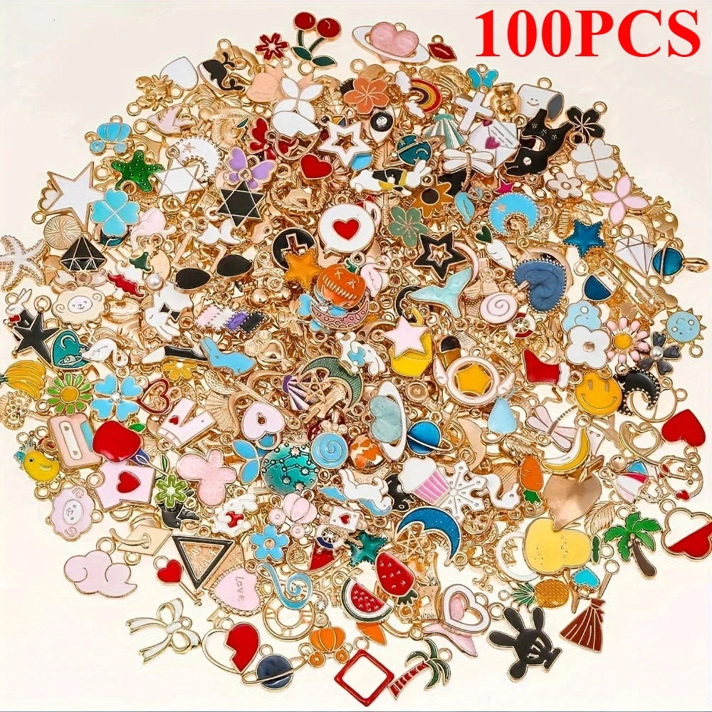 20/30/50/100pcs Mixed Style Gold-Plated Pendants, Drip Oil Alloy Pendants, Jewelry Accessories, Used for DIY Jewelry Making