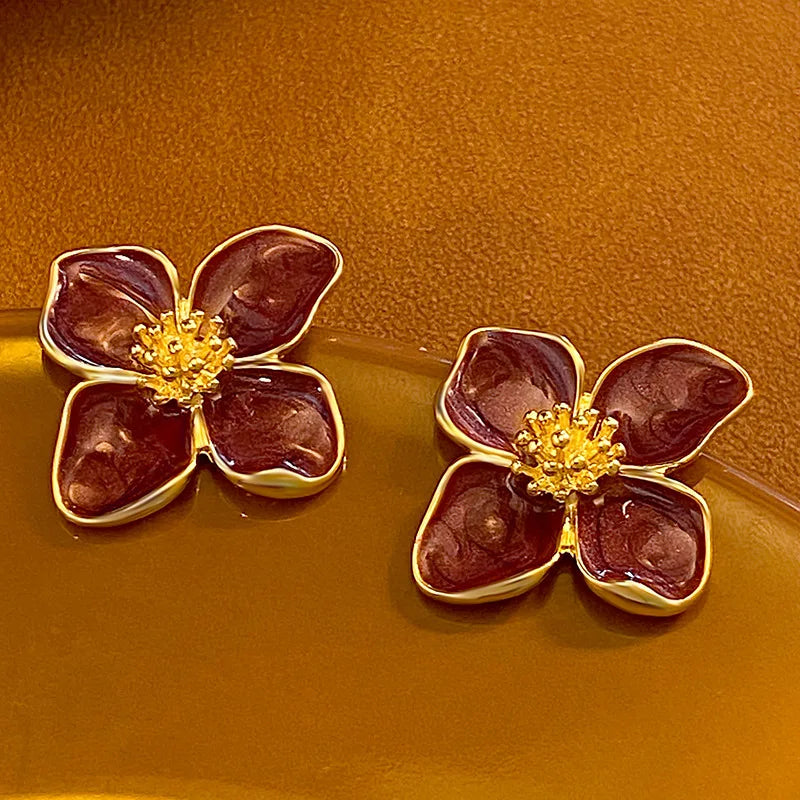 New Fashion Sweet Design Spring/Summer Blue Pink Enamel Flower Light Luxury High End Earrings Party Gifts for Women Jewelry
