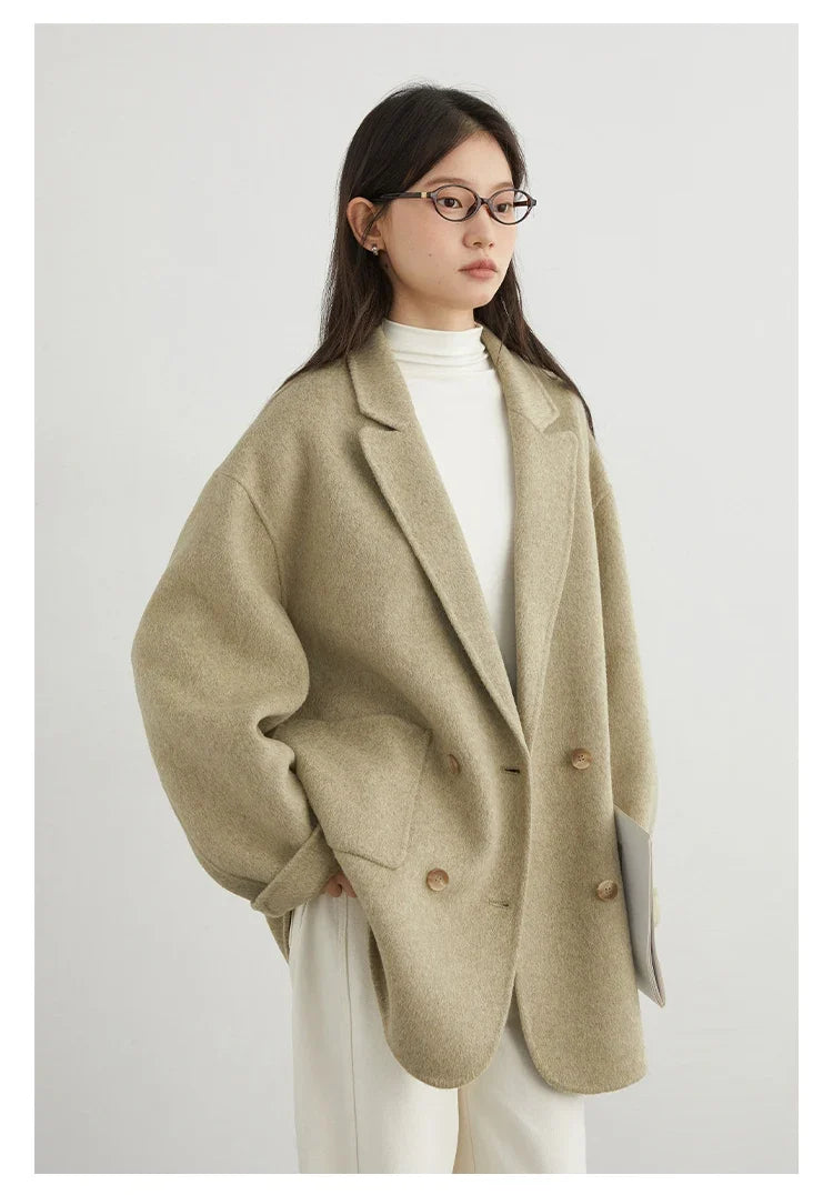 CHIC VEN New Women Woolen Coat Loose Solid Mid-length Double-sided Oversized Office Ladies Jackets Outerwear Autumn Winter 2026