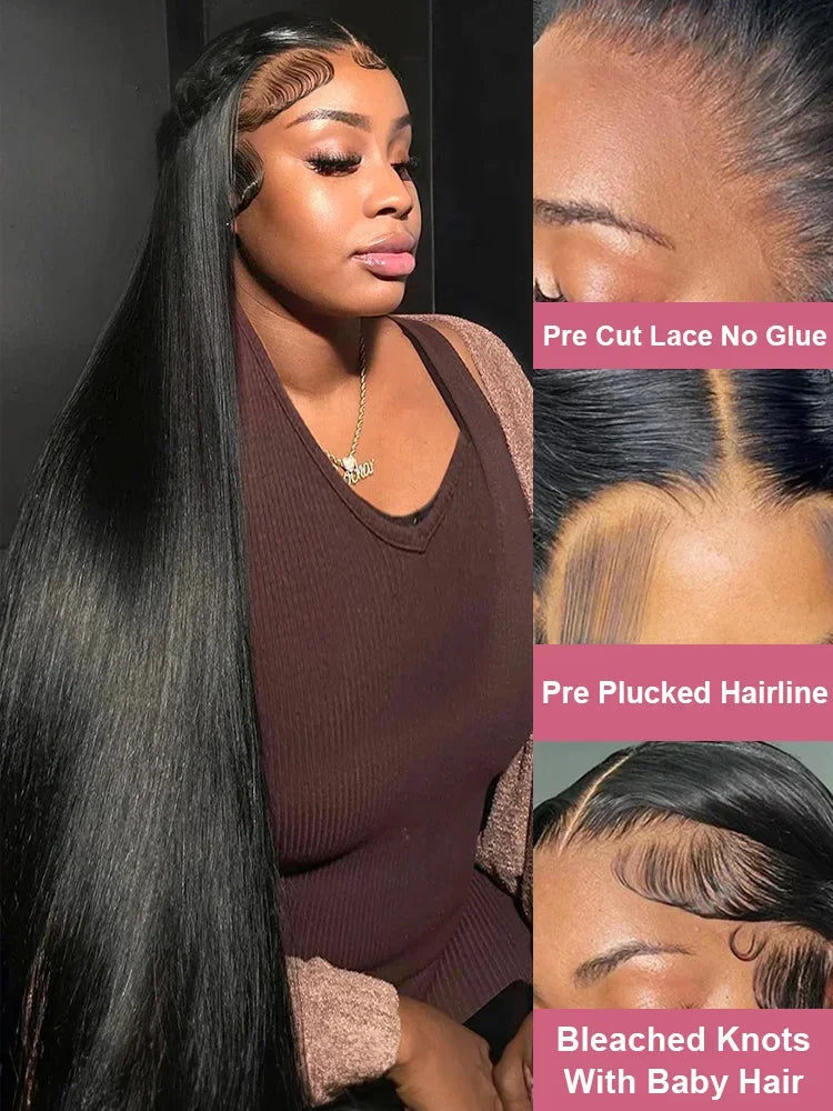 40 46 Inch 13x4 13x6 HD Transparent Bone Straight Lace Front Wigs 220 Density Brazilian Human Hair Wigs For Women