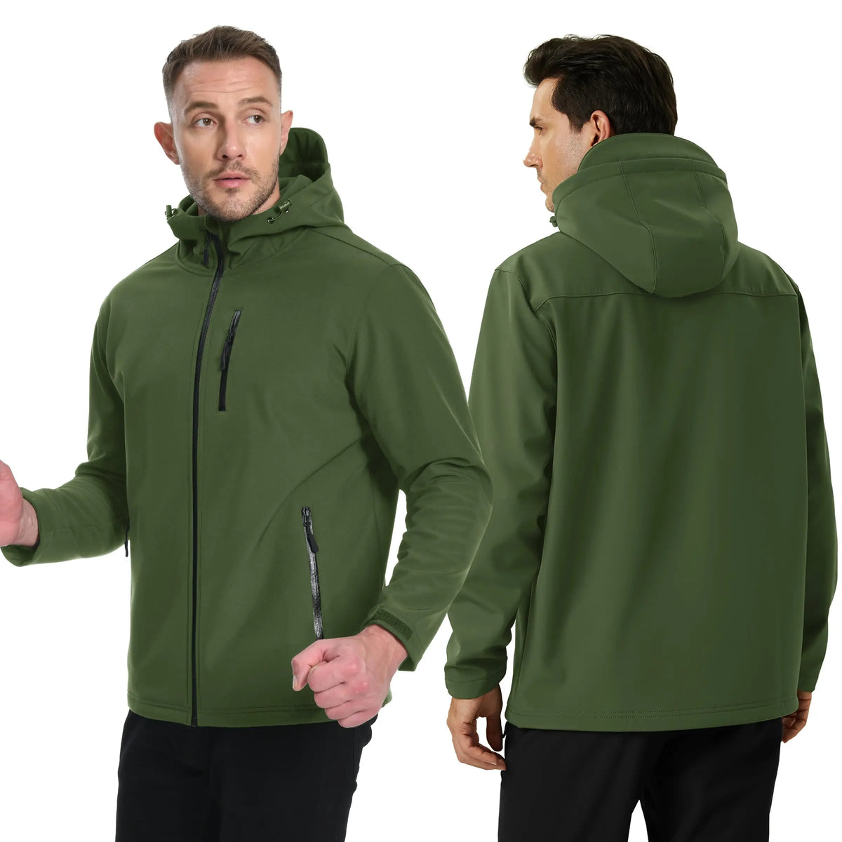 TACVASEN Hooded Rain Softshell Jacket Mens Fleece Lined Waterproof Jacket Work Jacket Outdoor Trekking Hiking Windbreaker Male
