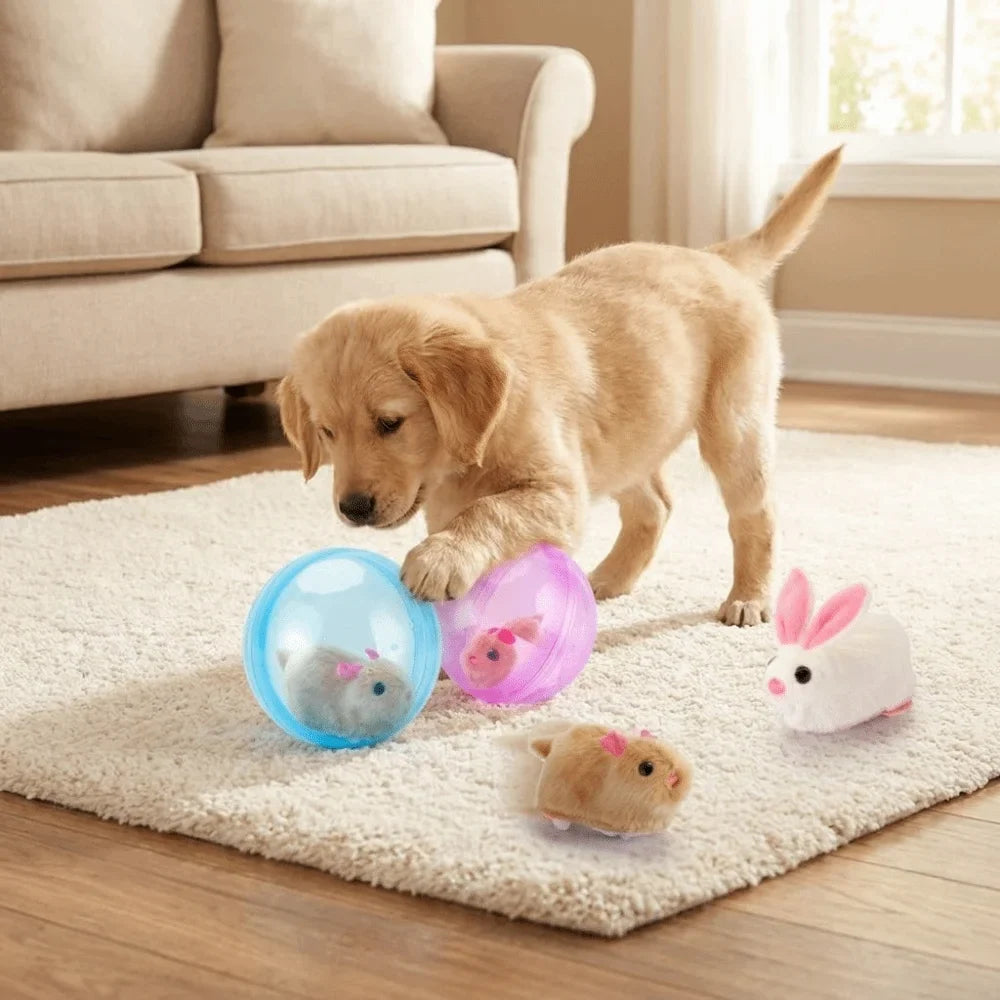 Transparent Cat Chasing Ball Built-in Plush Animal Plastic Interactive Cat Toy Realistic Rabbit Hamster Chasing Ball