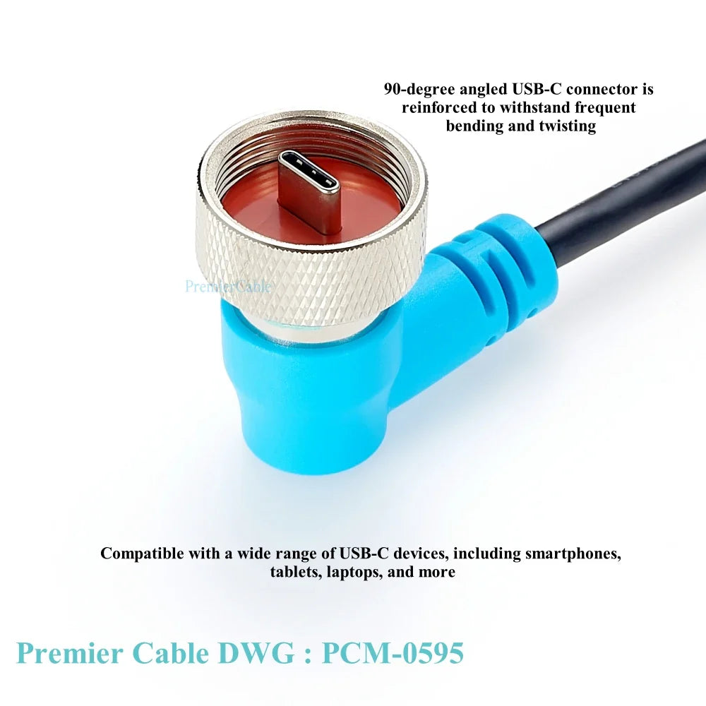 Rugged Waterproof USB C Cable 90 Degree Right Angled Ruggdized IP67 Type C Male to C Male 90 Degree Elbow Sealed USB C Cable