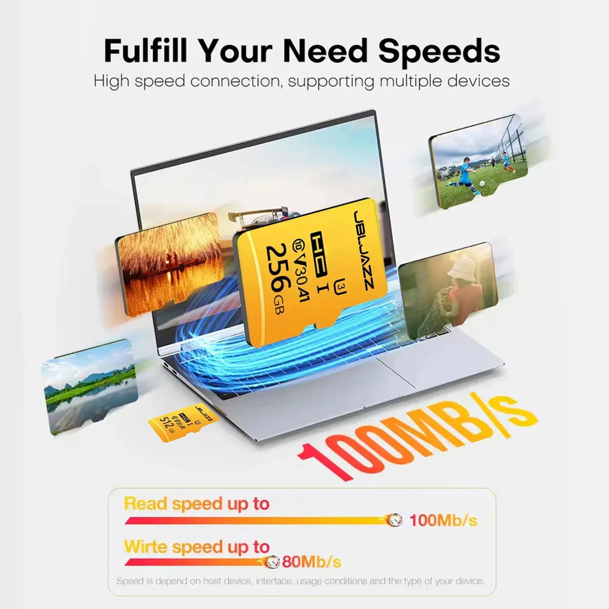 High Speed Micro TF SD Card 128GB 256GB Class 10 U3 V30 Up to 100MB/s for Camera Drone Driving Recorder Waterproof Memory Card
